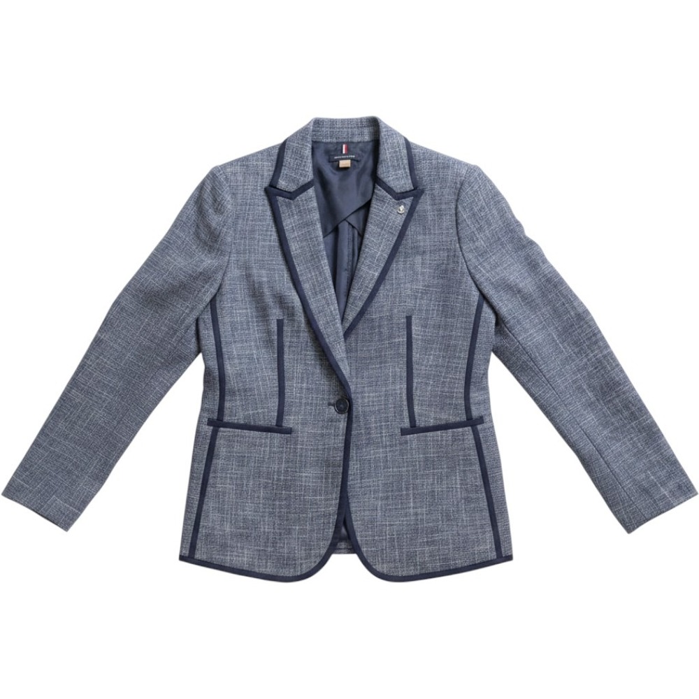 Tommy Hilfiger Blue Textured Single Button Blazer Navy Trim Anchor Pin H8DJX239